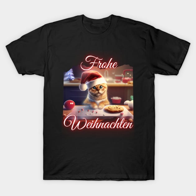 Merry Xmas, Cute Cat Helps To Bake Cookies (de) T-Shirt by PD-Store